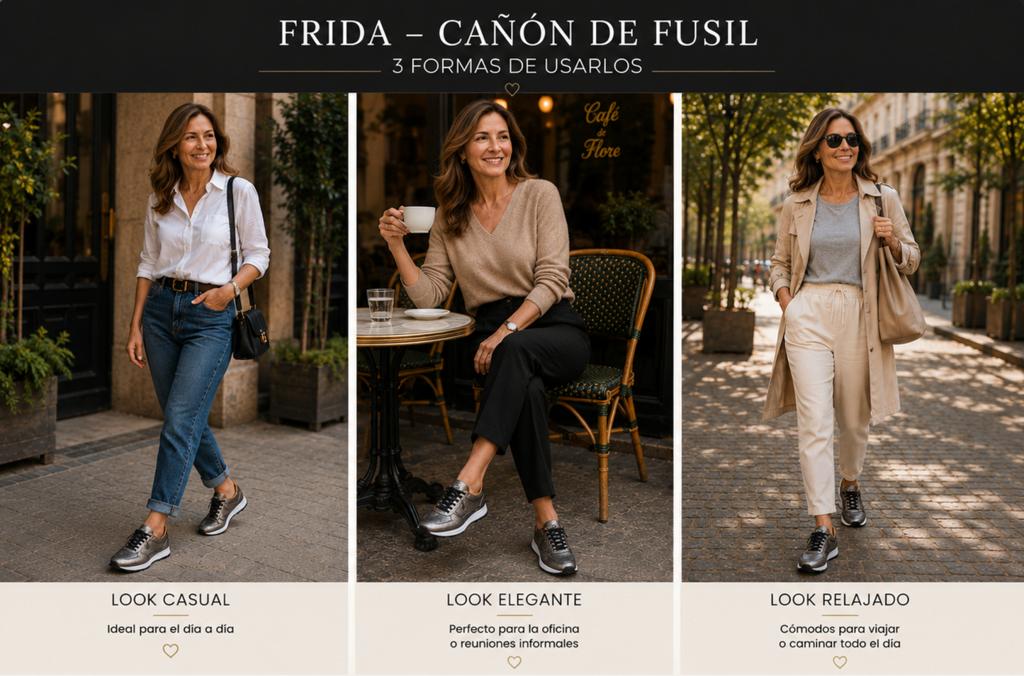 Frida Cañon de Fusil · Tenis 100% Cuero con Soporte Ortopédico